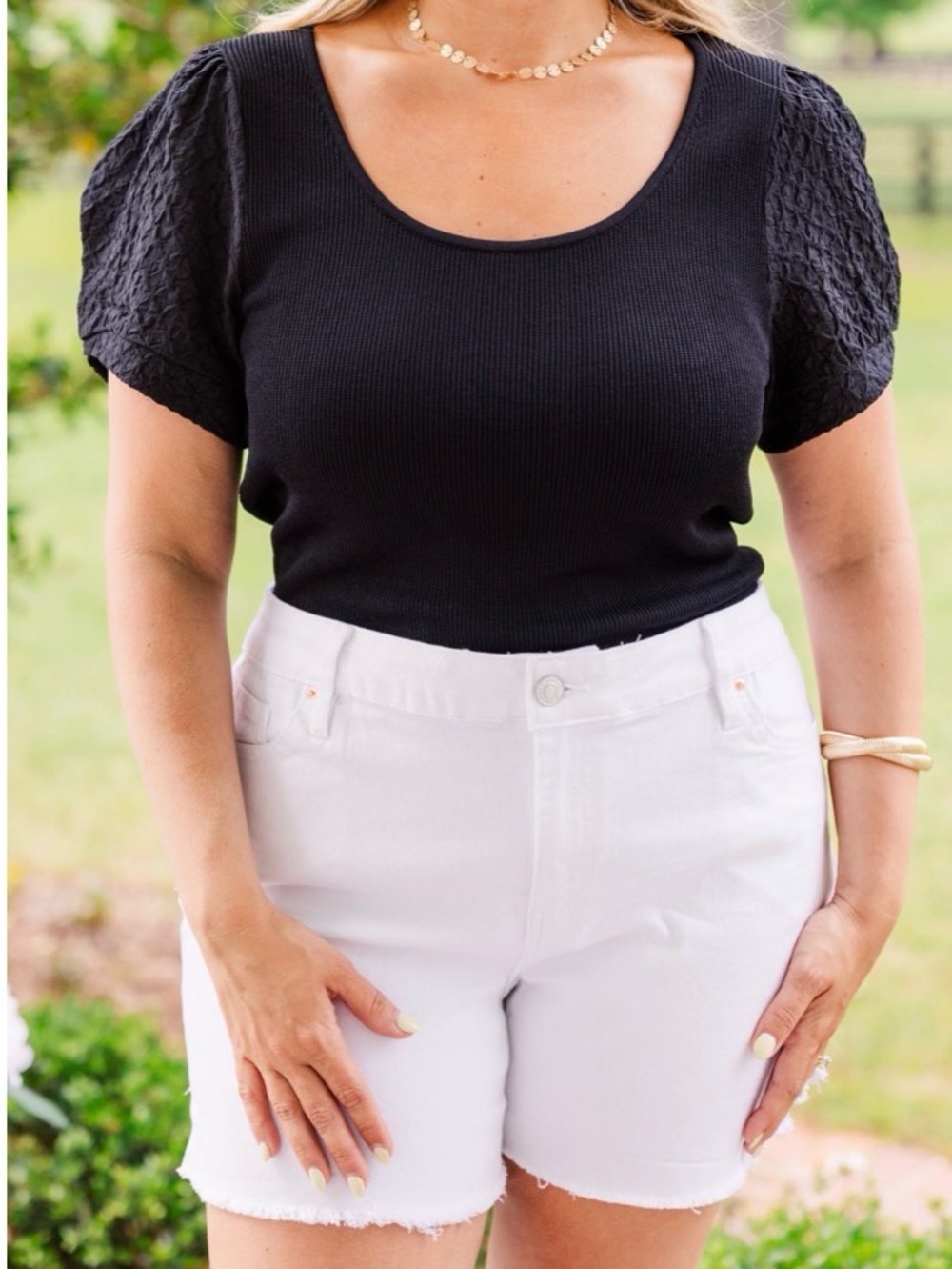 Black Scoop Neck Puff Sleeve Bodysuit